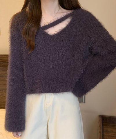 【 7color 】カットアウトショートシャギーニット