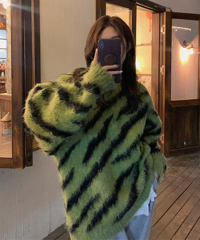 ビッグシルエットモヘアライクゼブラニット ／ big silhouette mohair like zebra knit