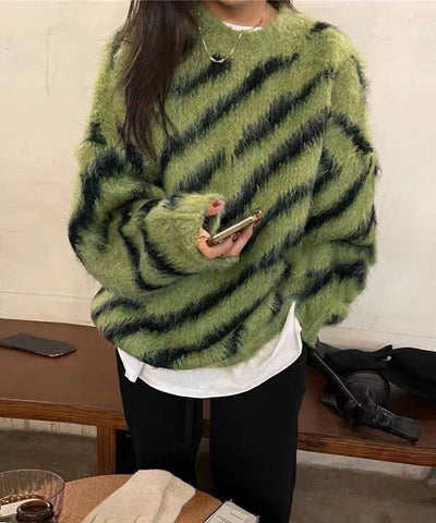 ビッグシルエットモヘアライクゼブラニット ／ big silhouette mohair like zebra knit