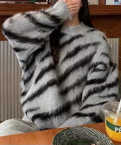 ビッグシルエットモヘアライクゼブラニット ／ big silhouette mohair like zebra knit