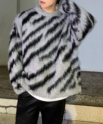 ビッグシルエットモヘアライクゼブラニット ／ big silhouette mohair like zebra knit