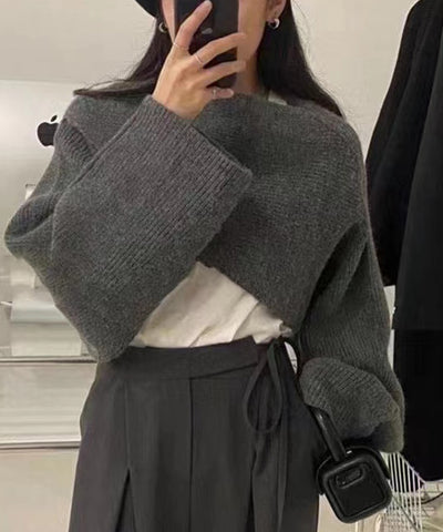 フロントクロスデザインショートリブニット