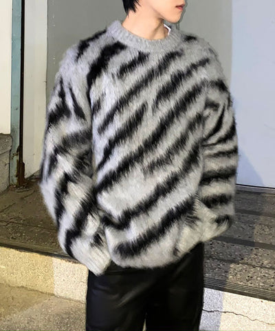 ビッグシルエットモヘアライクゼブラニット ／ big silhouette mohair like zebra knit