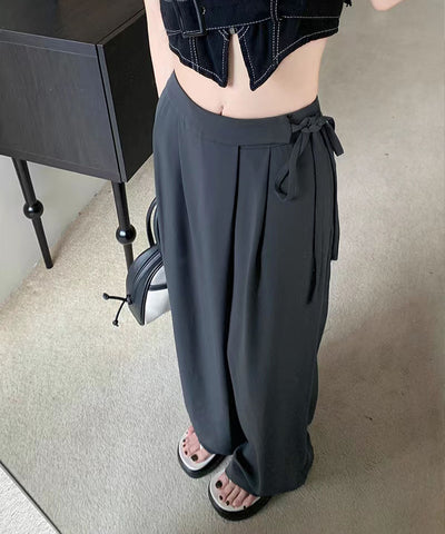 【 ３color ／ ３size 】華奢サイドリボンツータックスラックス