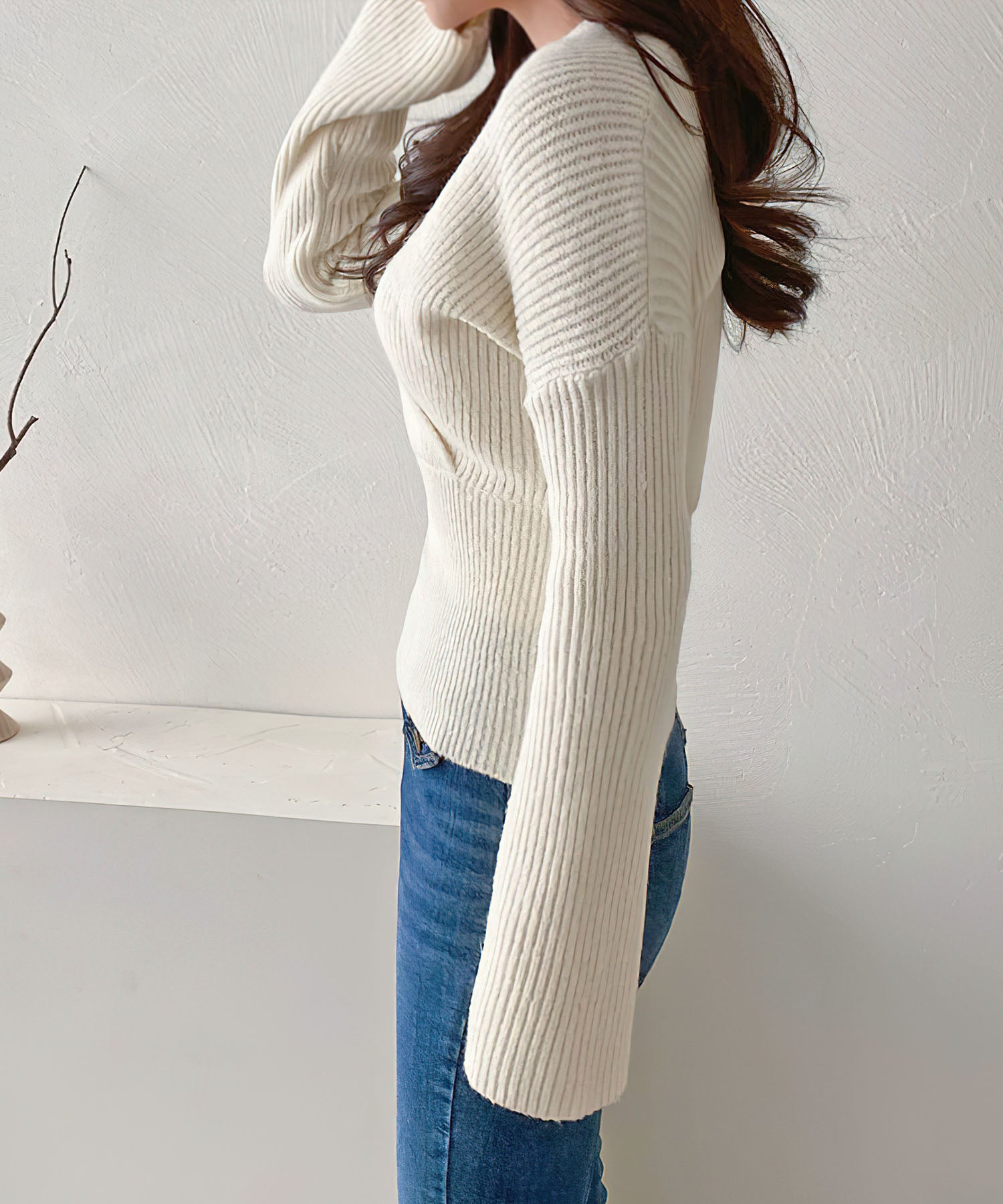 【 5color 】ウエストリブカシュクールショートニット