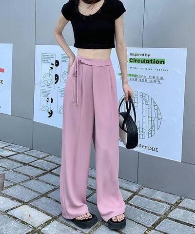 【 ３color ／ ３size 】華奢サイドリボンツータックスラックス