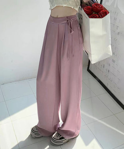 【 ３color ／ ３size 】華奢サイドリボンツータックスラックス