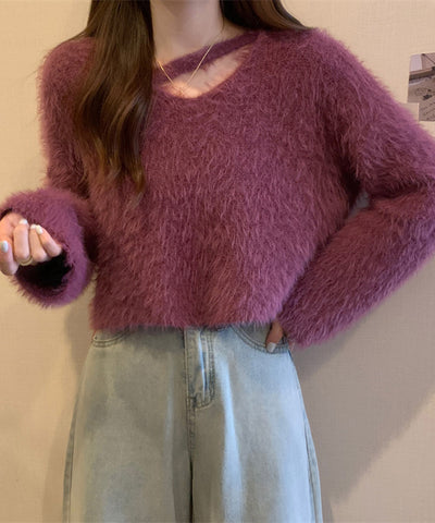 【 7color 】カットアウトショートシャギーニット