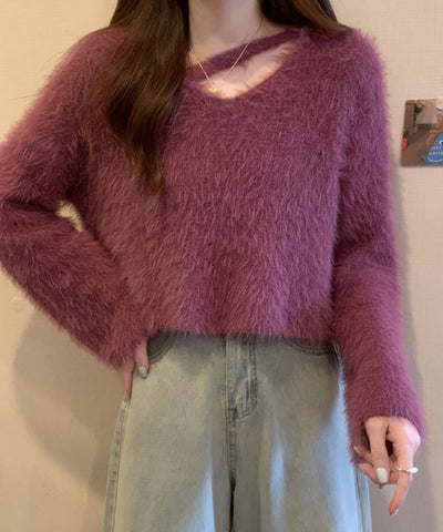 【 7color 】カットアウトショートシャギーニット