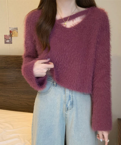 【 7color 】カットアウトショートシャギーニット