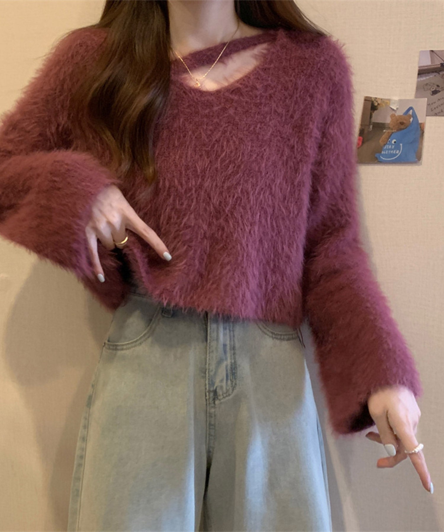 【 7color 】カットアウトショートシャギーニット