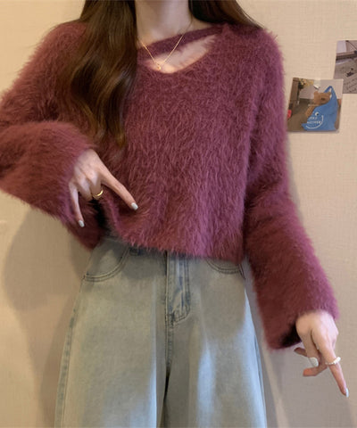 【 7color 】カットアウトショートシャギーニット