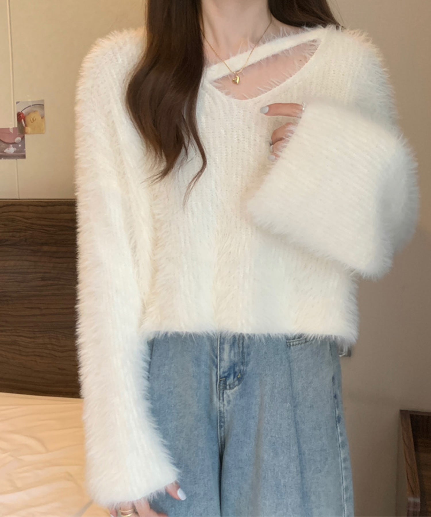 【 7color 】カットアウトショートシャギーニット