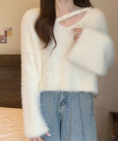【 7color 】カットアウトショートシャギーニット