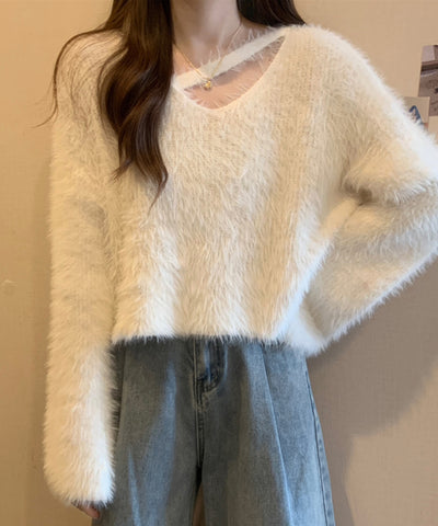 【 7color 】カットアウトショートシャギーニット