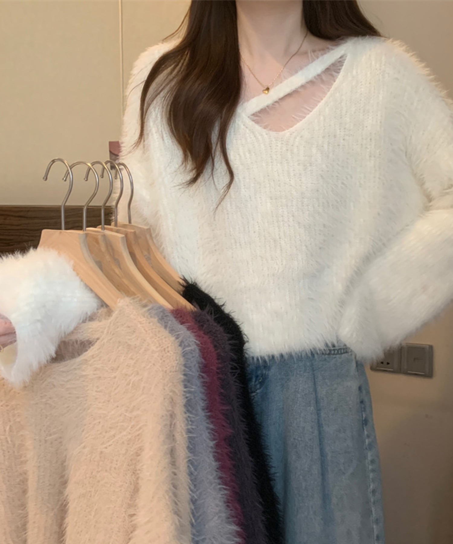 【 7color 】カットアウトショートシャギーニット