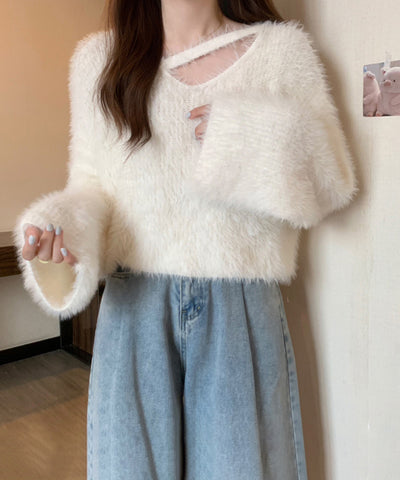 【 7color 】カットアウトショートシャギーニット