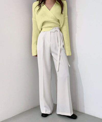 【 5color 】ウエストリブカシュクールショートニット