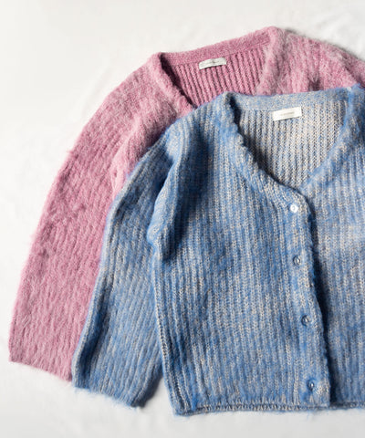 【 me+em select original 】ワイドスリーブシャギーボリュームニットカーディガン ／ wide sleeve shaggy volume knit cardigan