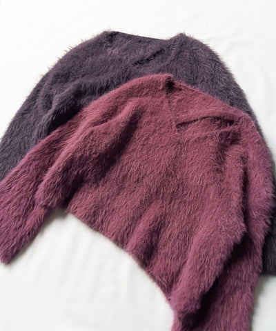 【 7color 】カットアウトショートシャギーニット
