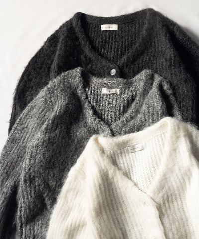 【 me+em select original 】ワイドスリーブシャギーボリュームニットカーディガン ／ wide sleeve shaggy volume knit cardigan