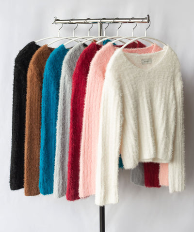 【 ７color 】ショート丈ワイドリブシャギーニット