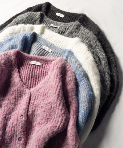 【 me+em select original 】ワイドスリーブシャギーボリュームニットカーディガン ／ wide sleeve shaggy volume knit cardigan