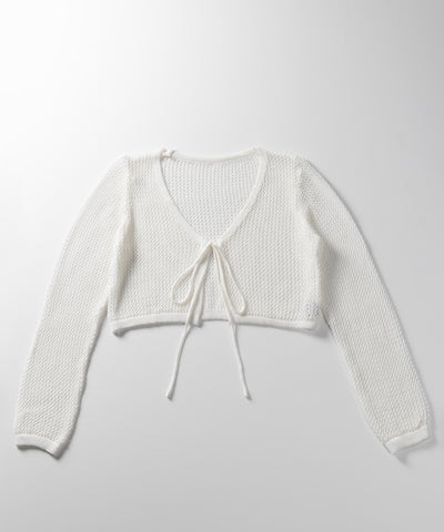 【 ２WAY／６color 】華奢リボンメッシュワイドショートカーディガン