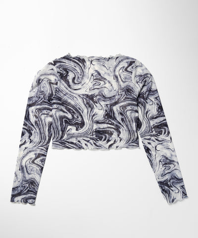 【 ５color 】総柄マーブルシアーメローショートトップス／ marble sheer mellow short tops