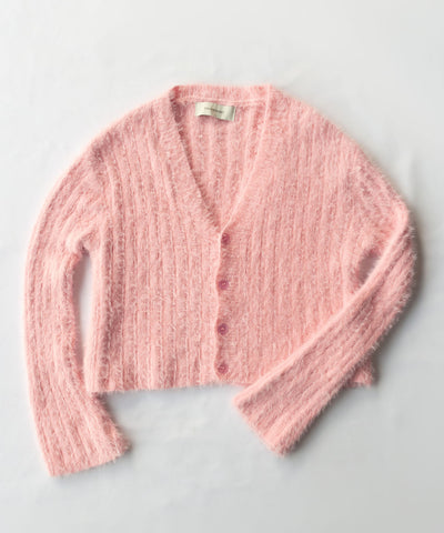 【 ５color 】ショートシャギーリブニットカーディガン