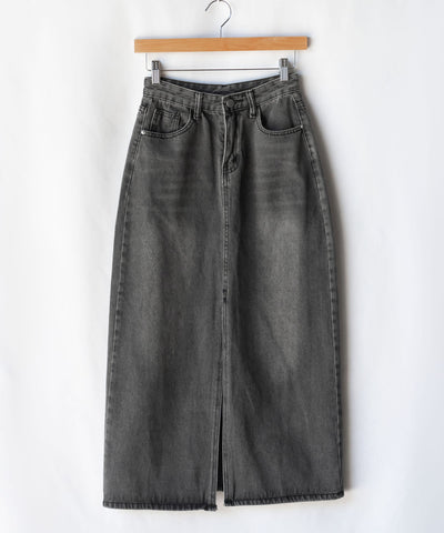 【 選べる４size／２color 】センタースリットハイウエストウォッシュデニムスカート