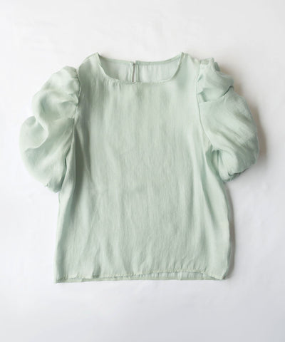 【 5color 】シャーリングパフスリーブグロッシーシアーブラウス