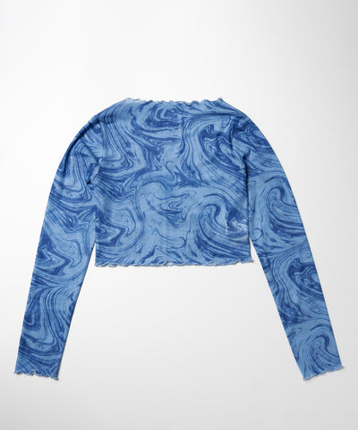 【 ５color 】総柄マーブルシアーメローショートトップス／ marble sheer mellow short tops