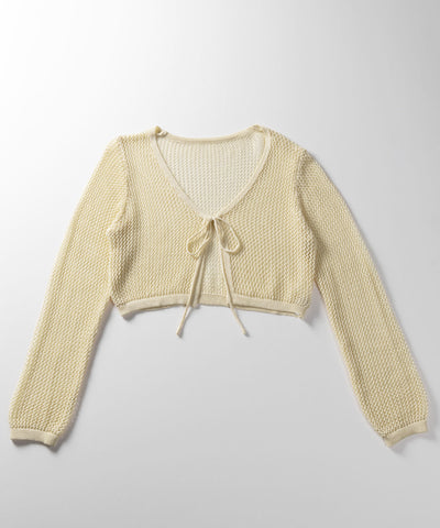 【 ２WAY／６color 】華奢リボンメッシュワイドショートカーディガン
