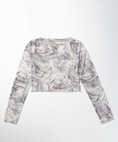 【 ５color 】総柄マーブルシアーメローショートトップス／ marble sheer mellow short tops