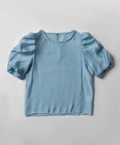 【 5color 】シャーリングパフスリーブグロッシーシアーブラウス