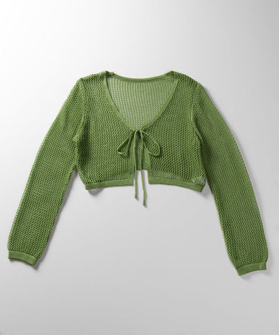 【 ２WAY／６color 】華奢リボンメッシュワイドショートカーディガン