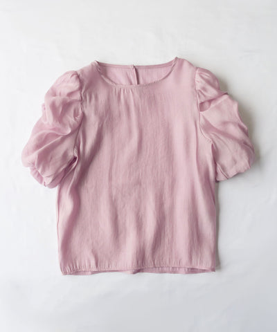 【 5color 】シャーリングパフスリーブグロッシーシアーブラウス