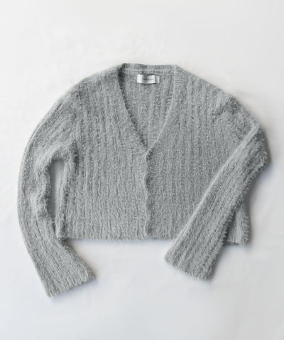 【 ５color 】ショートシャギーリブニットカーディガン