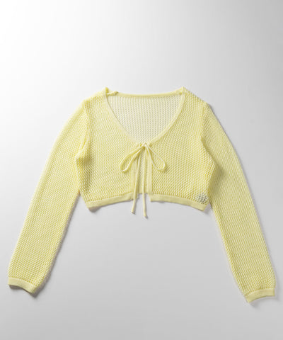 【 ２WAY／６color 】華奢リボンメッシュワイドショートカーディガン