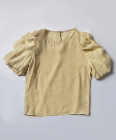 【 5color 】シャーリングパフスリーブグロッシーシアーブラウス