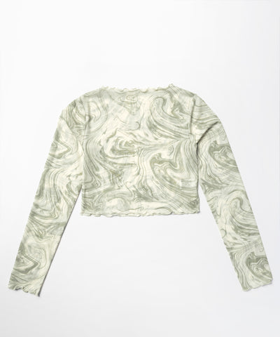 【 ５color 】総柄マーブルシアーメローショートトップス／ marble sheer mellow short tops