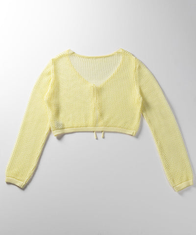 【 ２WAY／６color 】華奢リボンメッシュワイドショートカーディガン