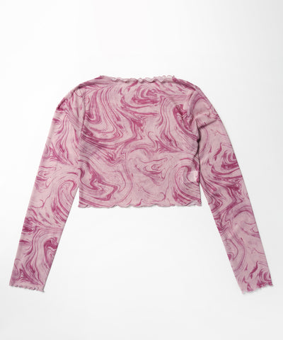 【 ５color 】総柄マーブルシアーメローショートトップス／ marble sheer mellow short tops