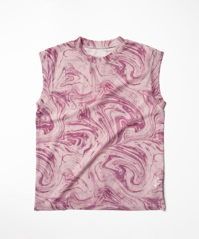 【 ５color 】総柄マーブルシアースタンドノースリーブトップス ／ marble sheer stand nosleeve tops