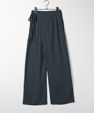 【 ３color ／ ３size 】華奢サイドリボンツータックスラックス