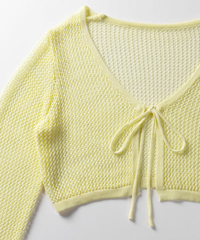 【 ２WAY／６color 】華奢リボンメッシュワイドショートカーディガン
