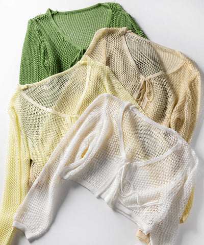 【 ２WAY／６color 】華奢リボンメッシュワイドショートカーディガン