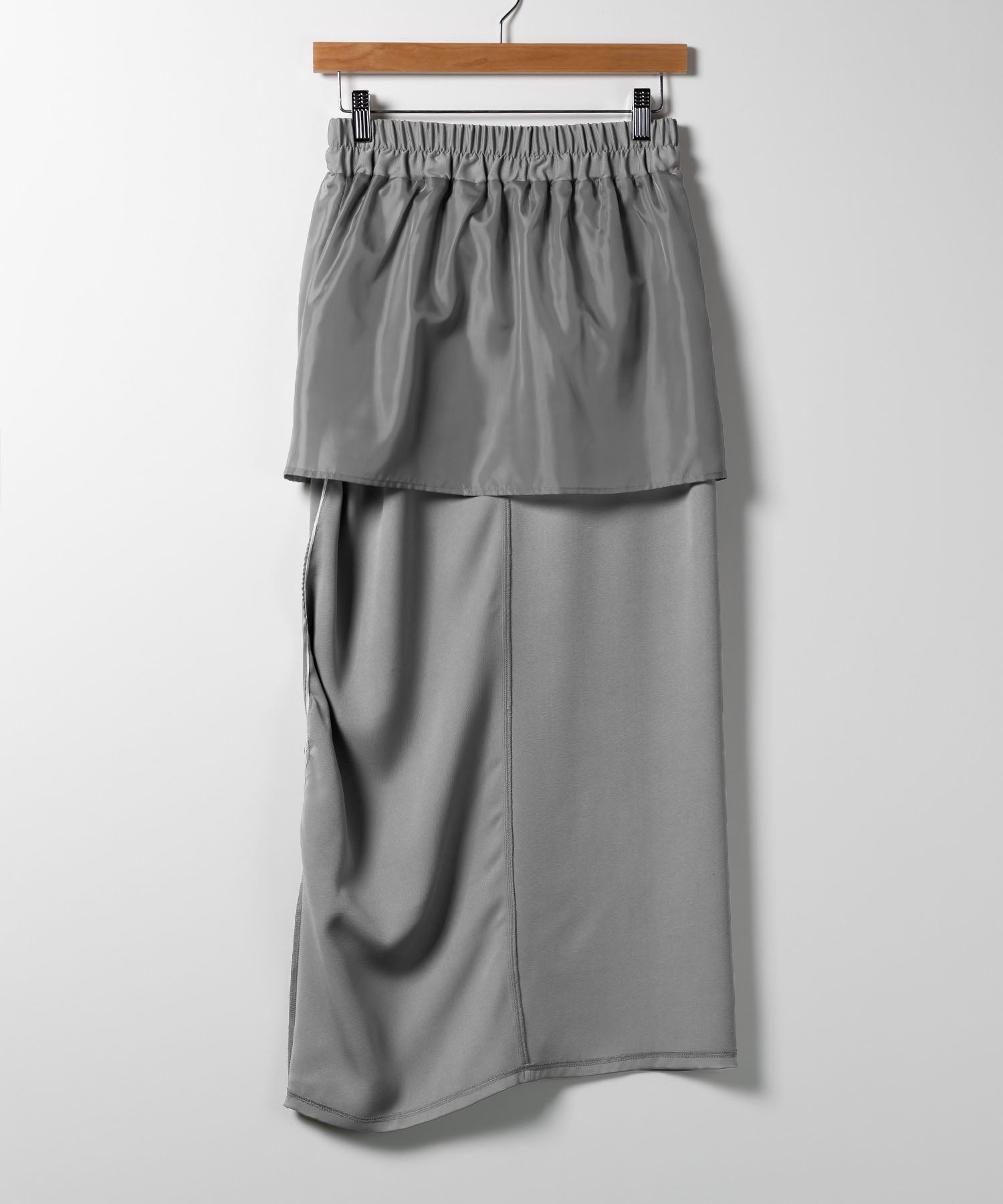 【 ７color 】シャーリングリボンギャザースリットスカート
