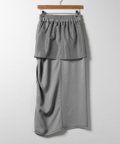 【 ７color 】シャーリングリボンギャザースリットスカート